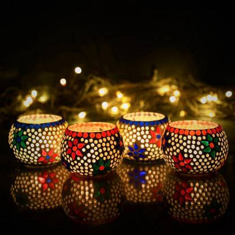Mosaic Glass Tea Light Holders Set of 4