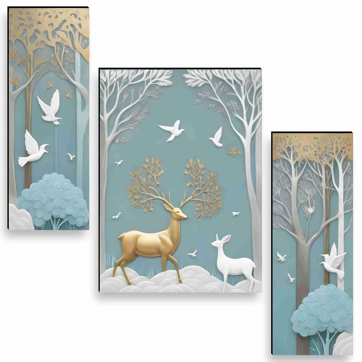 Set of Three Framed Deer Wall Paintings