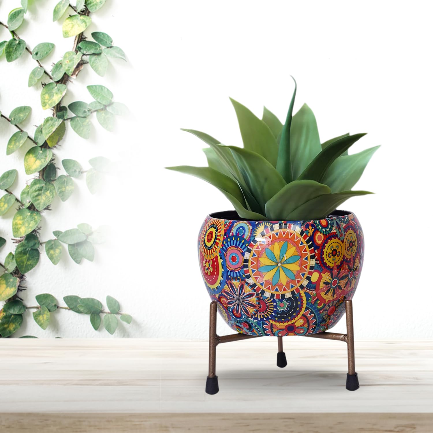 Metal Flower Vase Planter with Mandala Stand