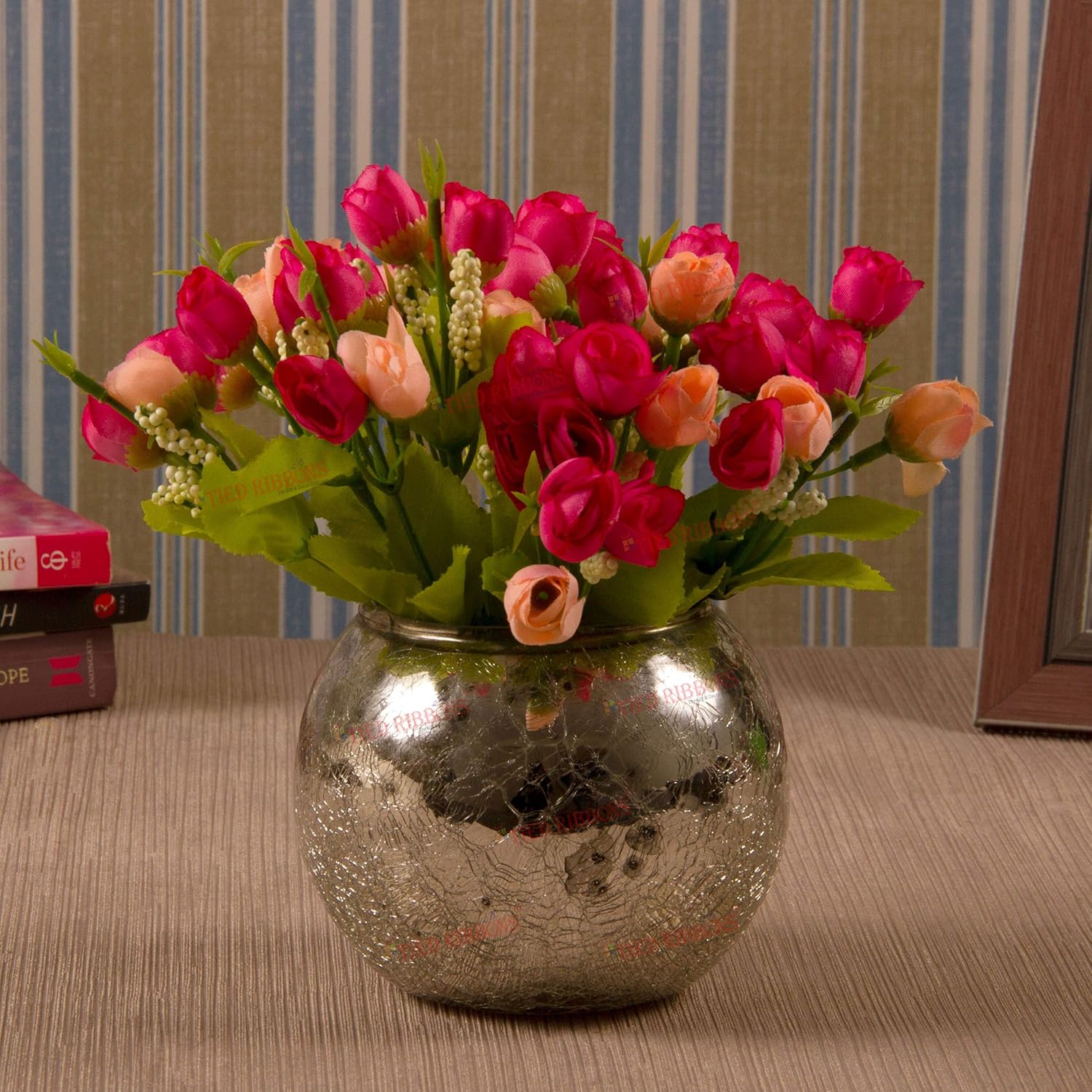Multicolor Artificial Flowers with Mercury Glass Vase