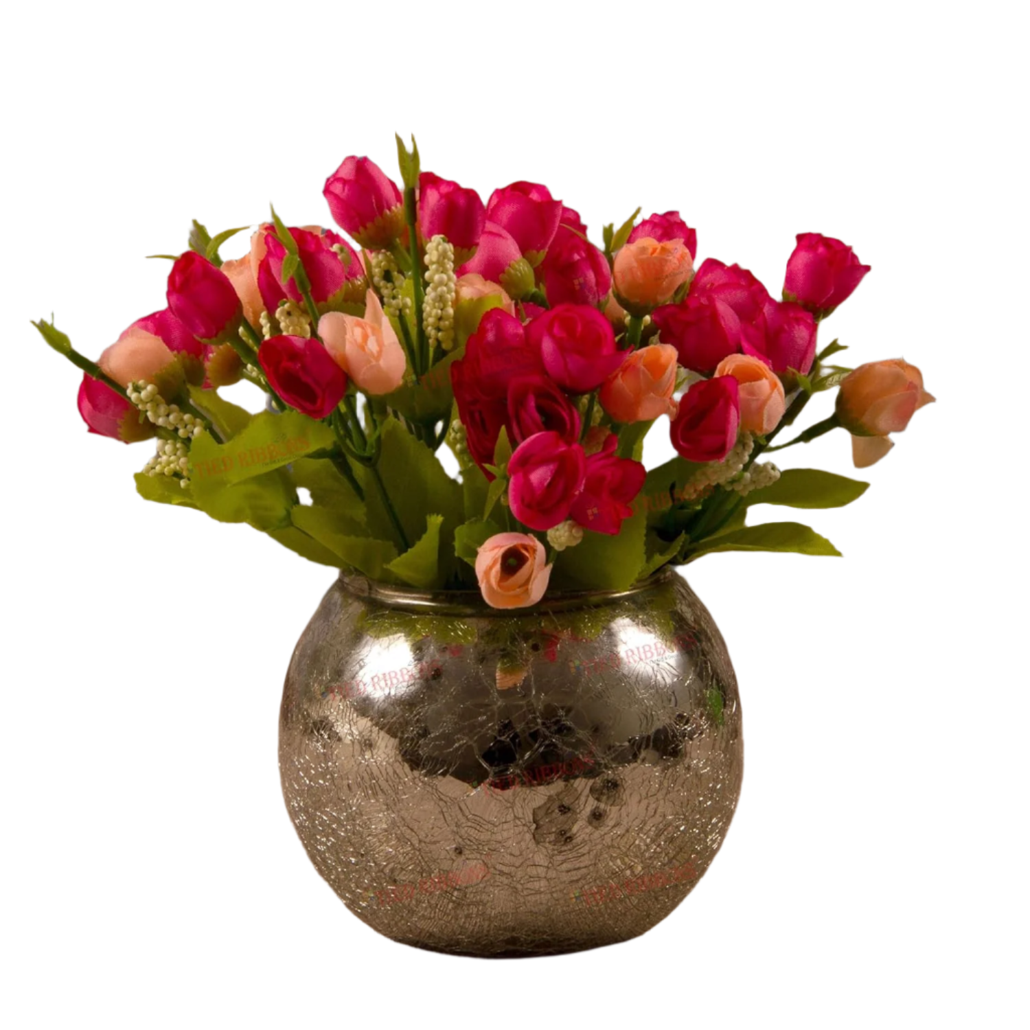 Multicolor Artificial Flowers with Mercury Glass Vase