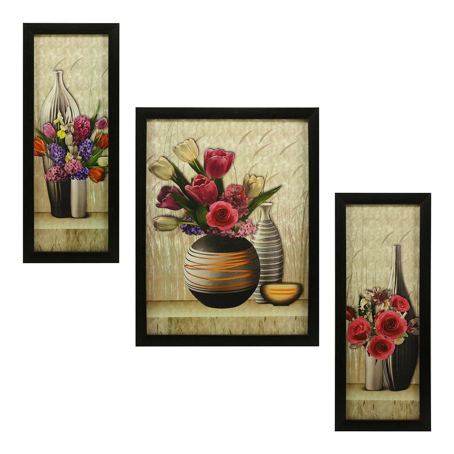 Three-Piece Floral Multicolour Wall Art Set