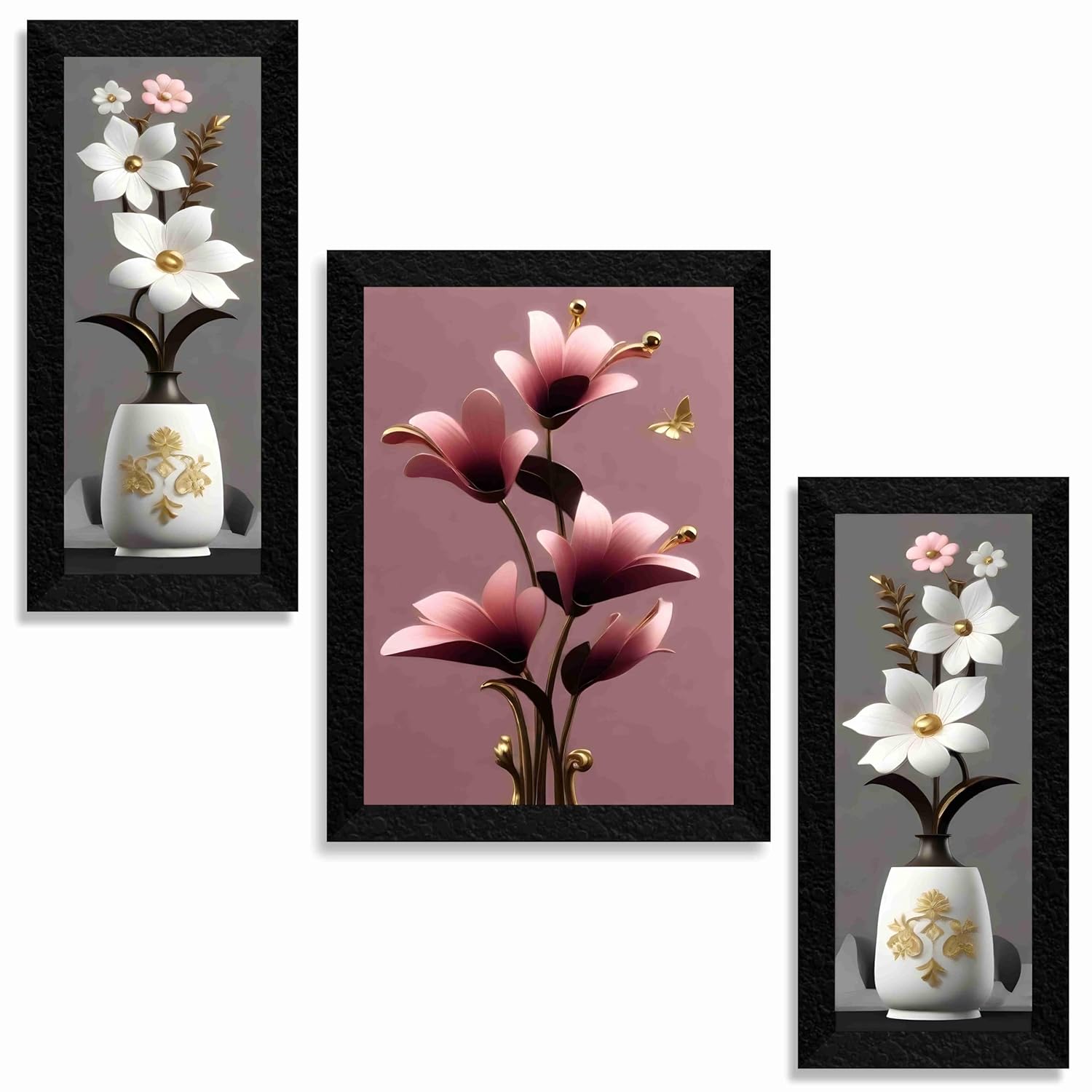 Set of Three Flower Pot Wall Paintings
