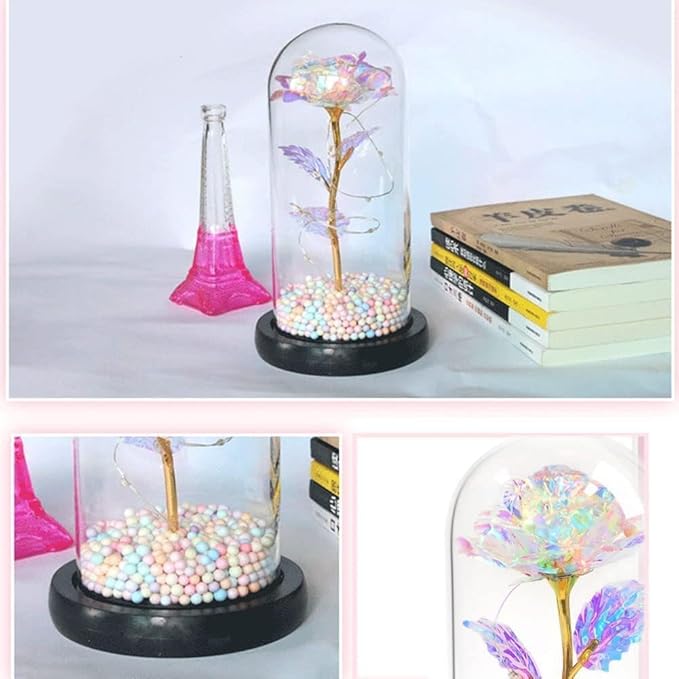Artificial Tulips in Crystal Box with LED Rose