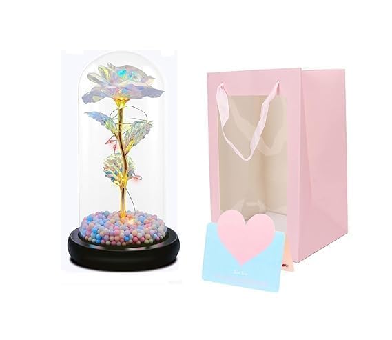 Artificial Tulips in Crystal Box with LED Rose