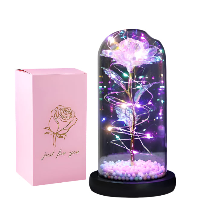 Artificial Tulips in Crystal Box with LED Rose