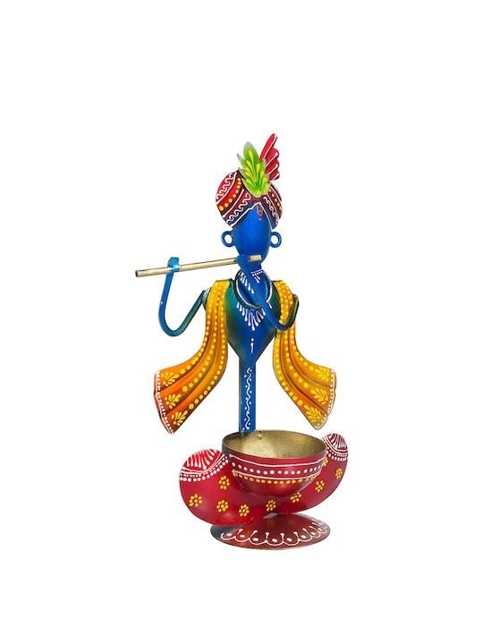 Vibrant Blue and Red Krishna Idol Statue