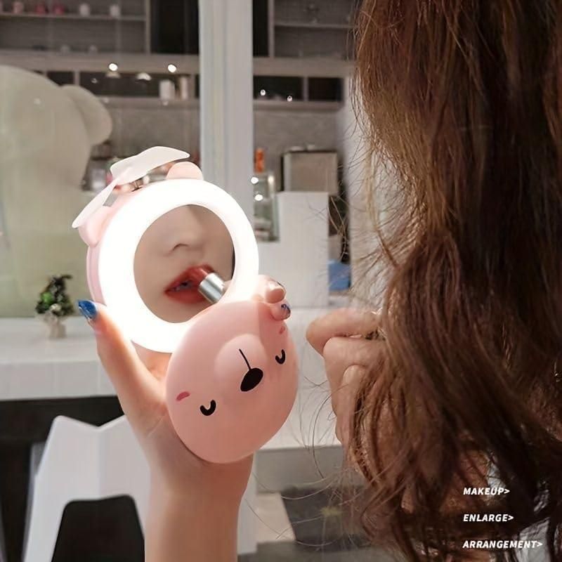 Cute Pig LED Mirror Fan for Travel