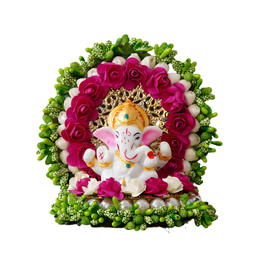 Divine Lord Ganesha Idol on Floral Plate