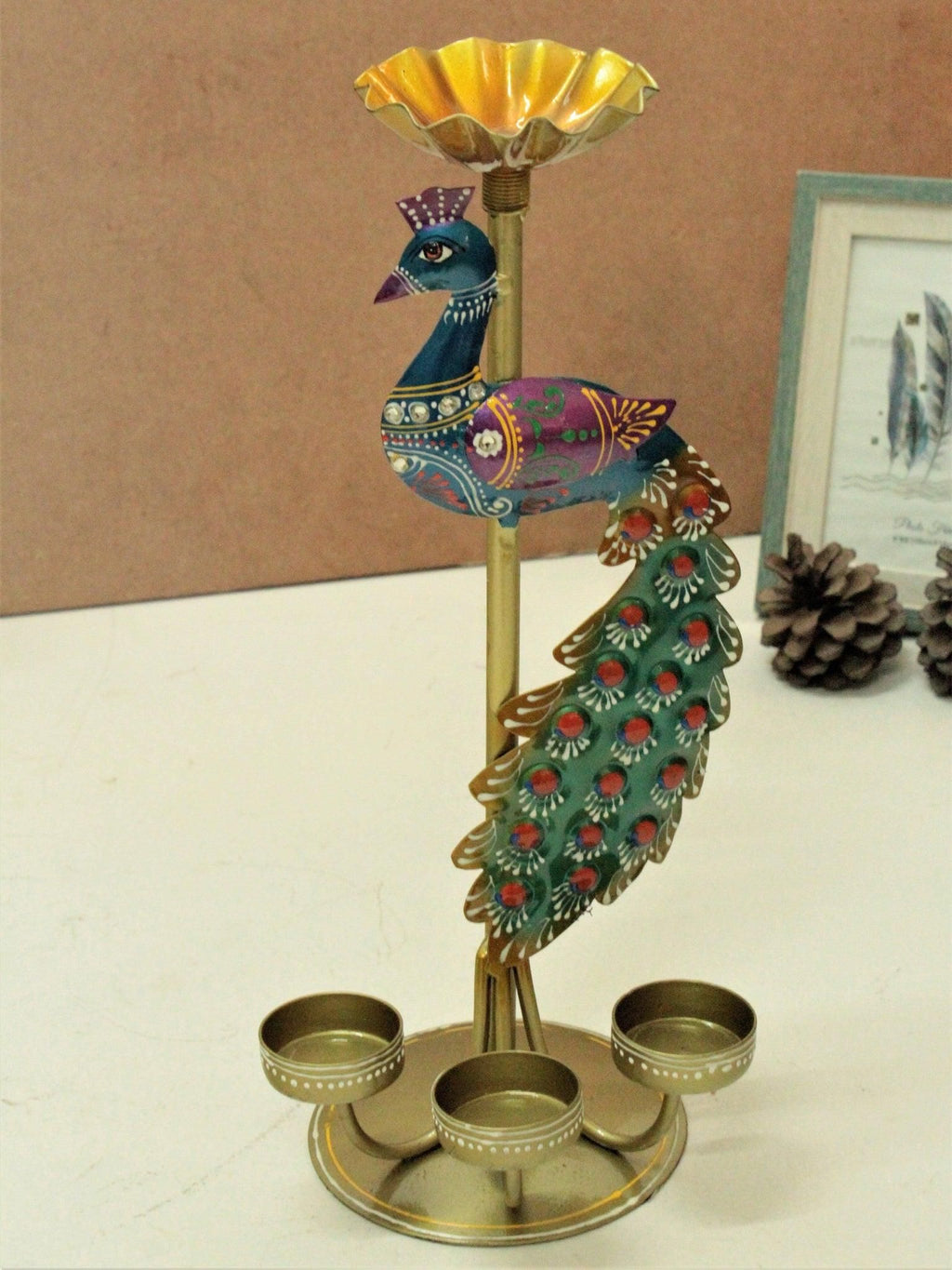 Elegant Peacock Tealight Holder for Festive Decor