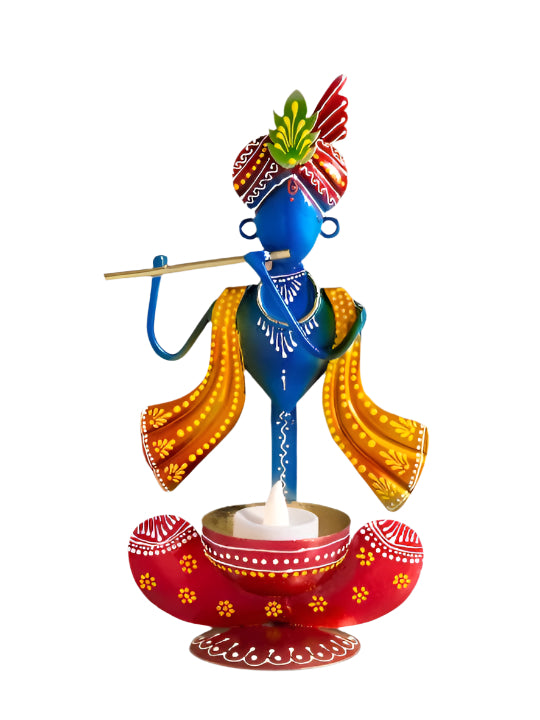 Vibrant Blue and Red Krishna Idol Statue