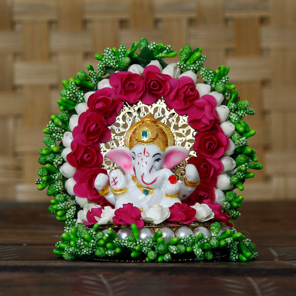 Divine Lord Ganesha Idol on Floral Plate