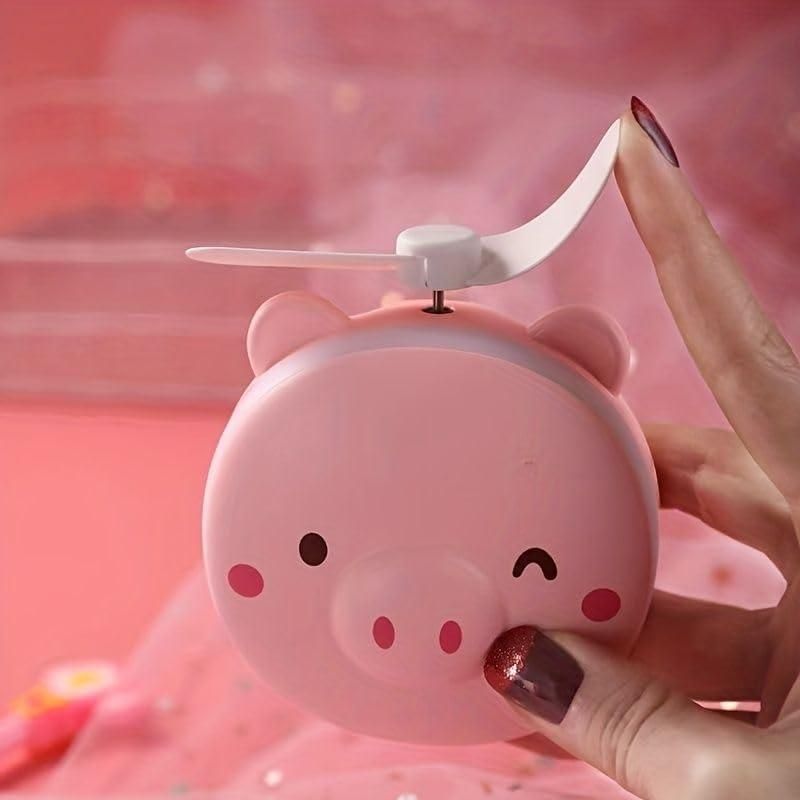 Cute Pig LED Mirror Fan for Travel