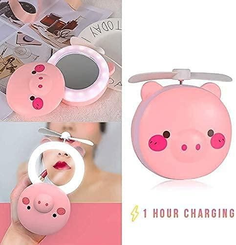 Cute Pig LED Mirror Fan for Travel