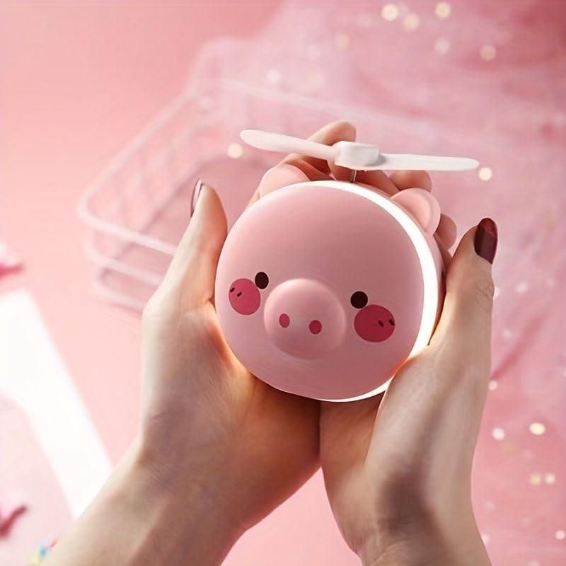 Cute Pig LED Mirror Fan for Travel