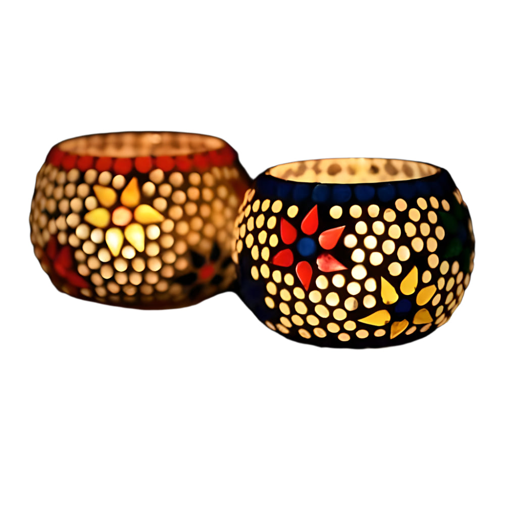 eCraftIndia Mosaic Glass Tea Light Holders Set