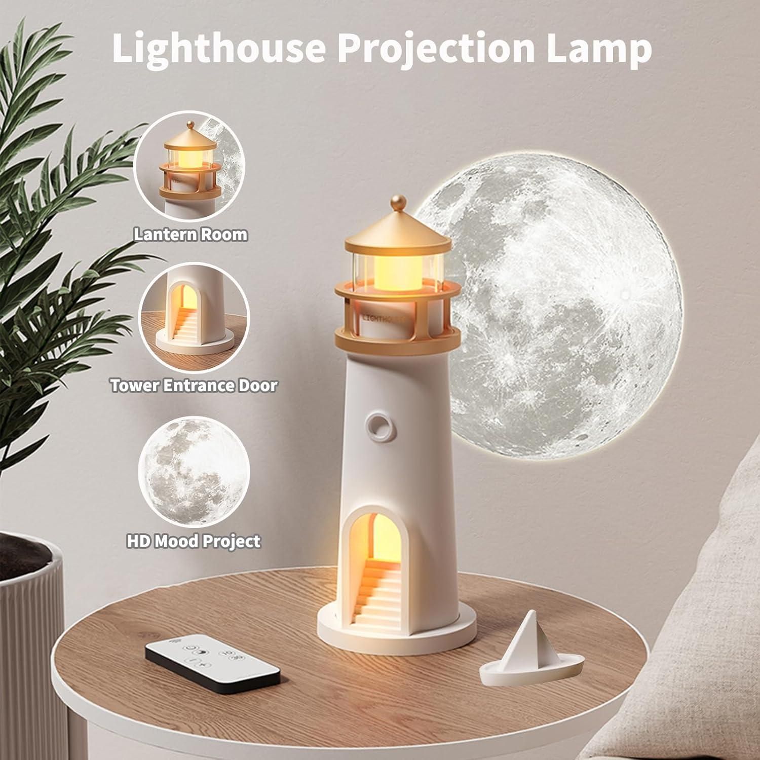Moon Projection Lighthouse Night Light Lamp