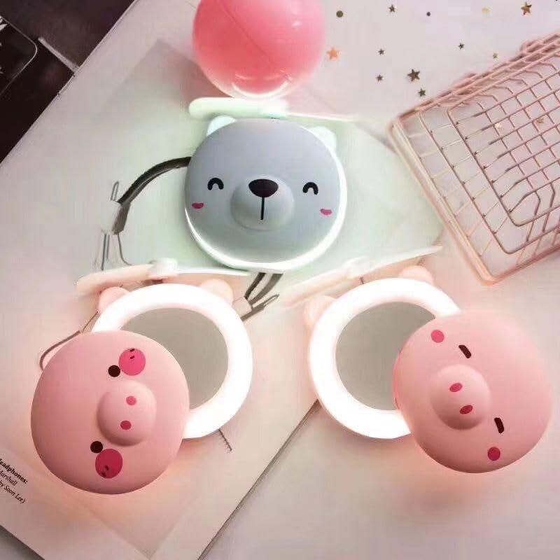 Cute Pig LED Mirror Fan for Travel