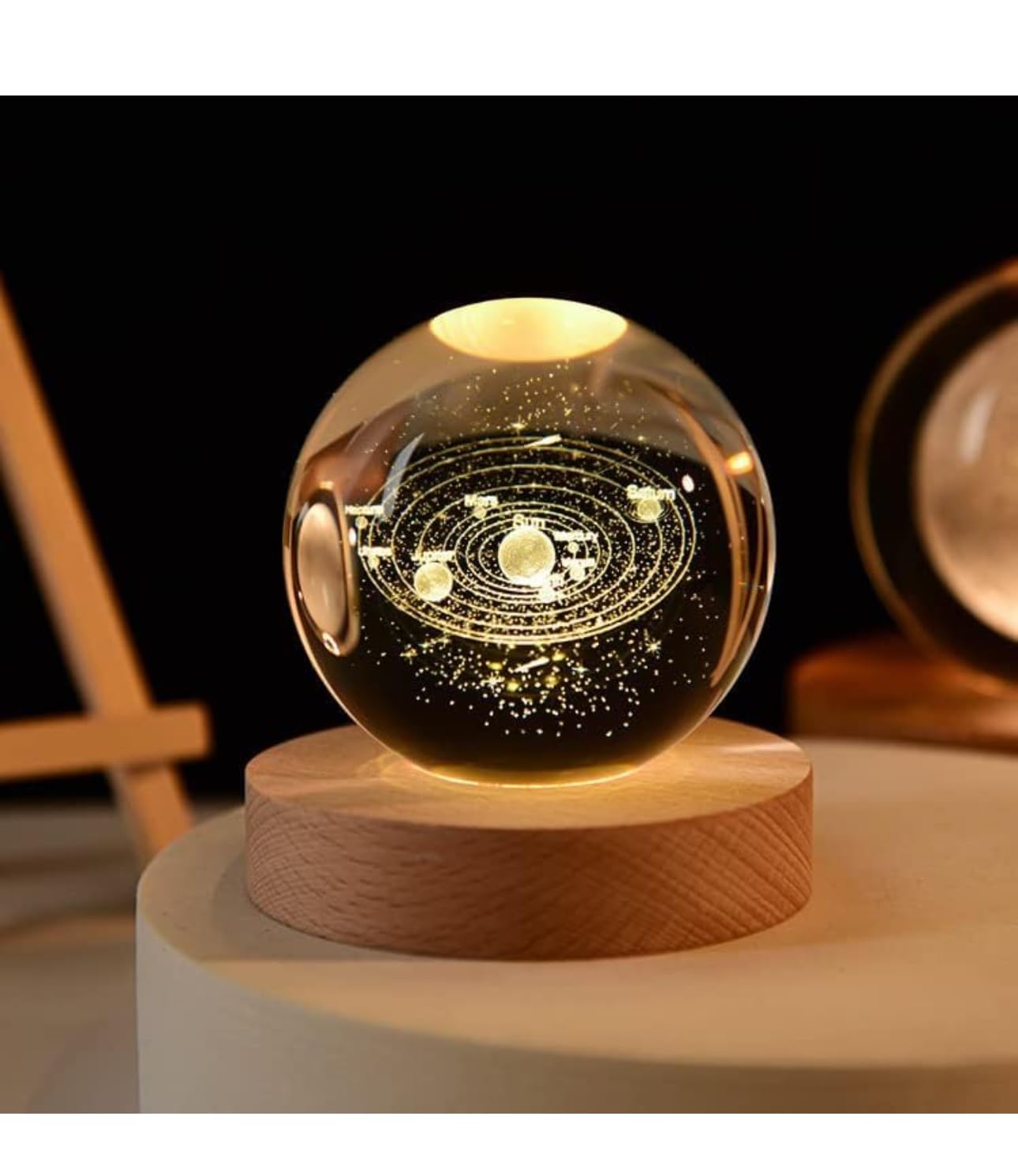 Galaxy Crystal Ball Night Light with Saturn Engraving