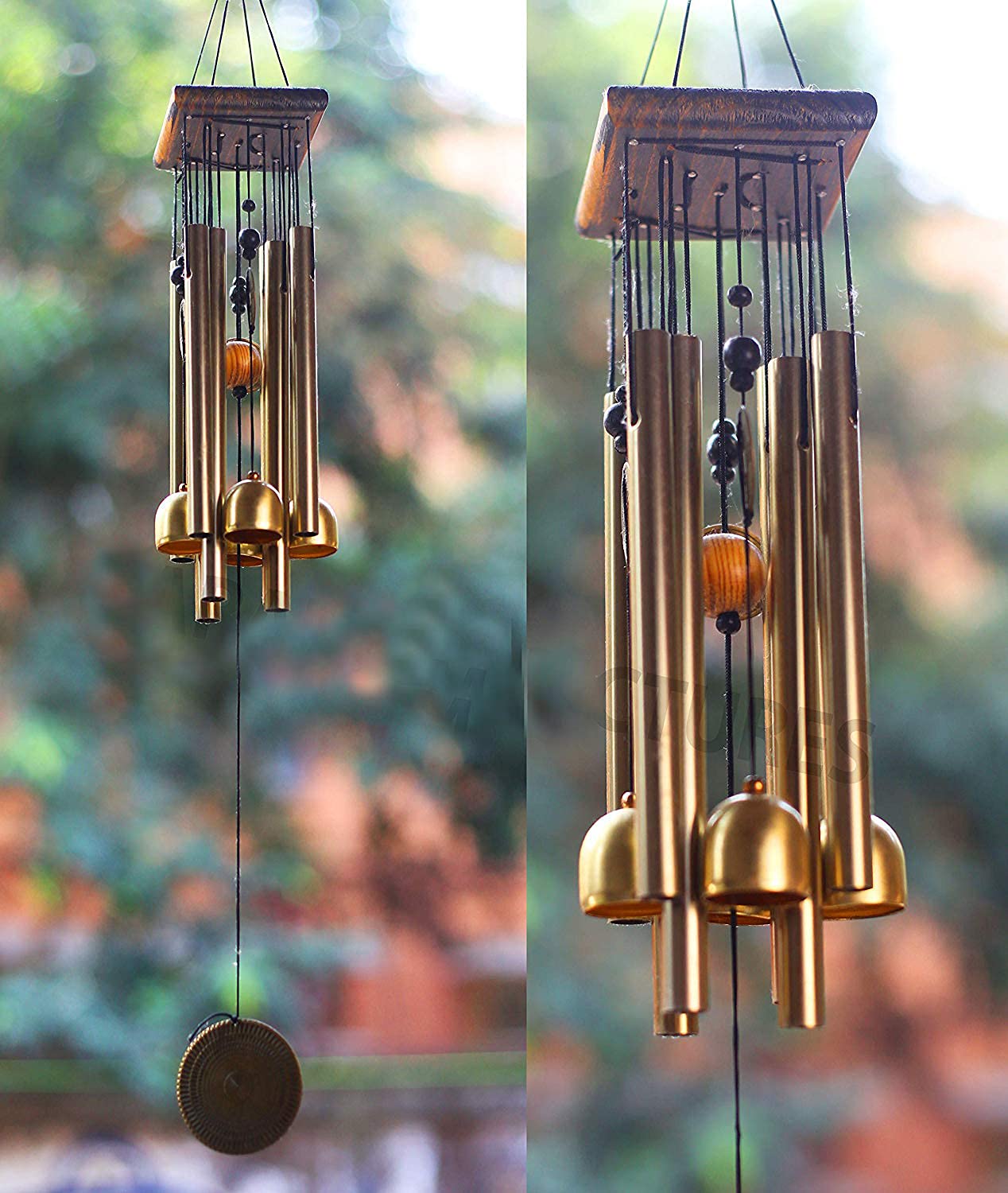 Golden Wind Chimes with Pipe and Hanging Bells